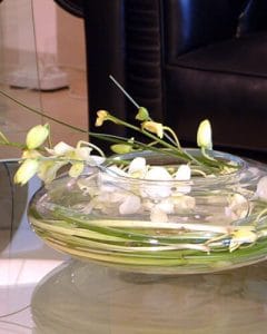 Meeting room table with flowers