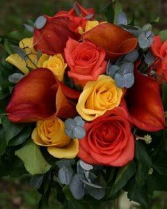 Yellow and orange coloured mother’s bouquet