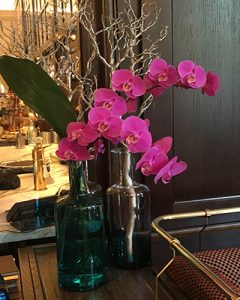 Éttermi fogadópult pink orchideákkal